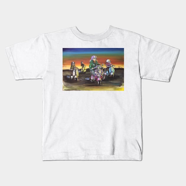 Retro Scooter, Classic Scooter, Scooterist, Scootering, Scooter Rider, Mod Art Kids T-Shirt by Scooter Portraits